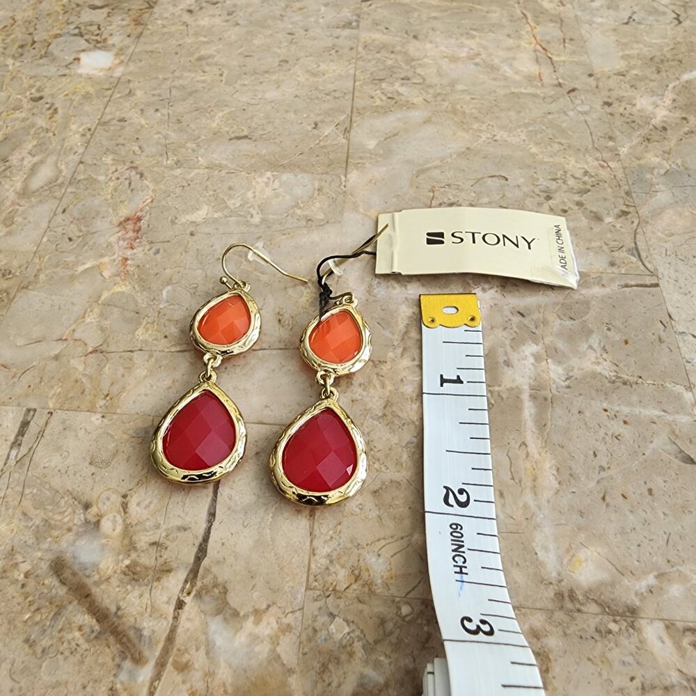 Stony Orange and Pink Drop Earrings - Picture 3 of 6